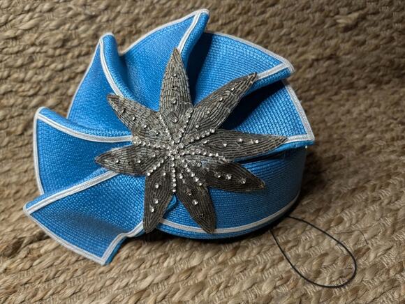 Blue Beaded Crystals Kentucky Derby Hat Wedding Church Dressy Special Occasion main image 10